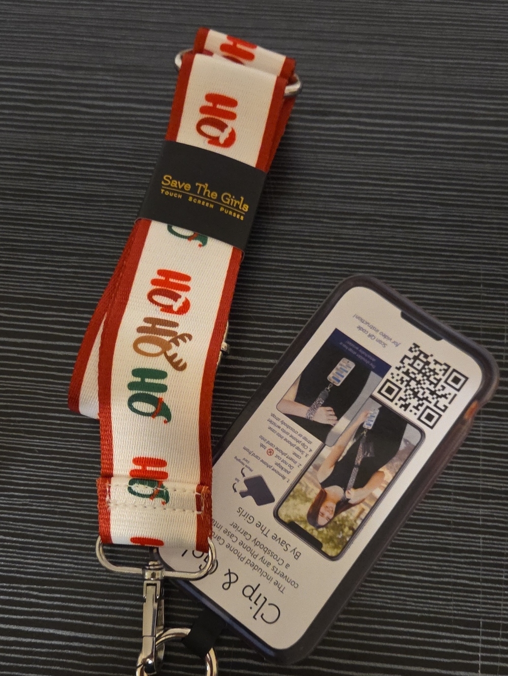 Save the Girls Clip & Go Crossbody Phone Strap "Ho Ho Ho" Christmas NWT